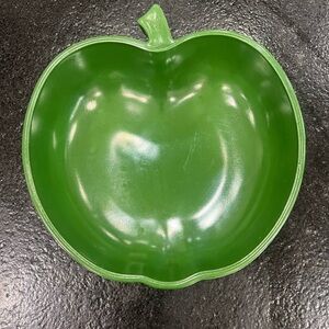 Vintage Hazel Green Milk Glass Apple Shaped Serving Bowl Floral Bottom 10" 🍏